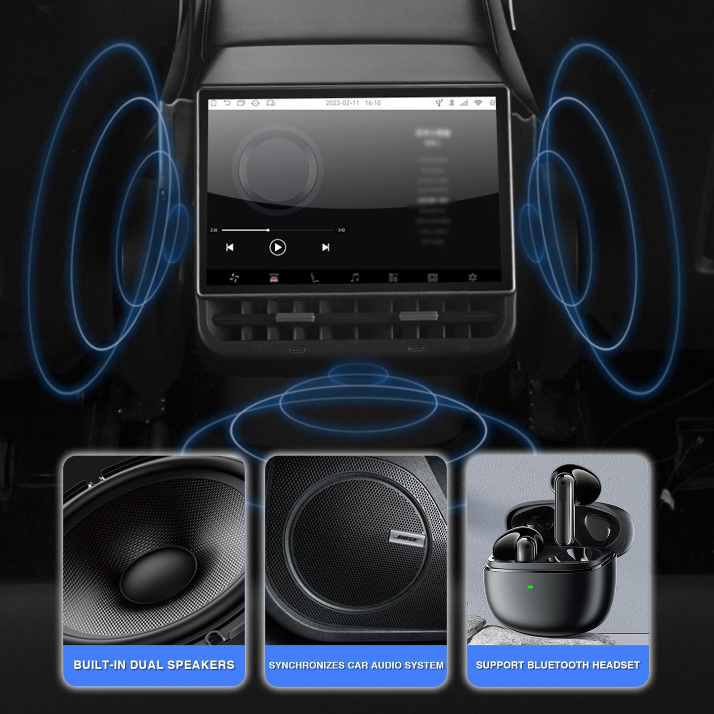 8.66" Rear Screen for Tesla Model 3 & Model Y with AC Seat Controls