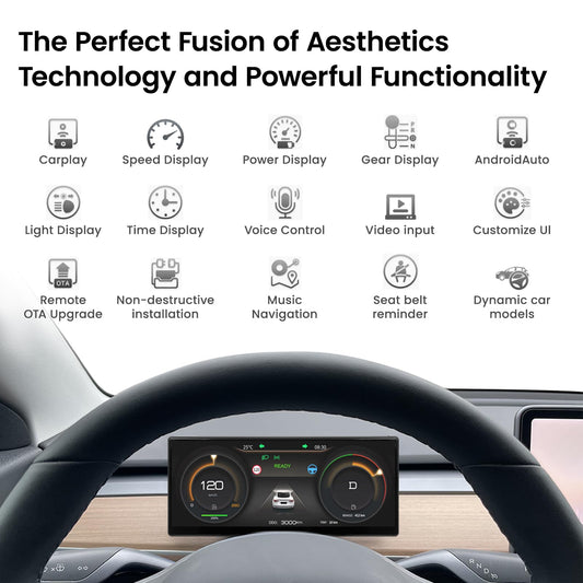 Ultra-Thin Tesla Heads Up Display with Wireless CarPlay & Front Camera