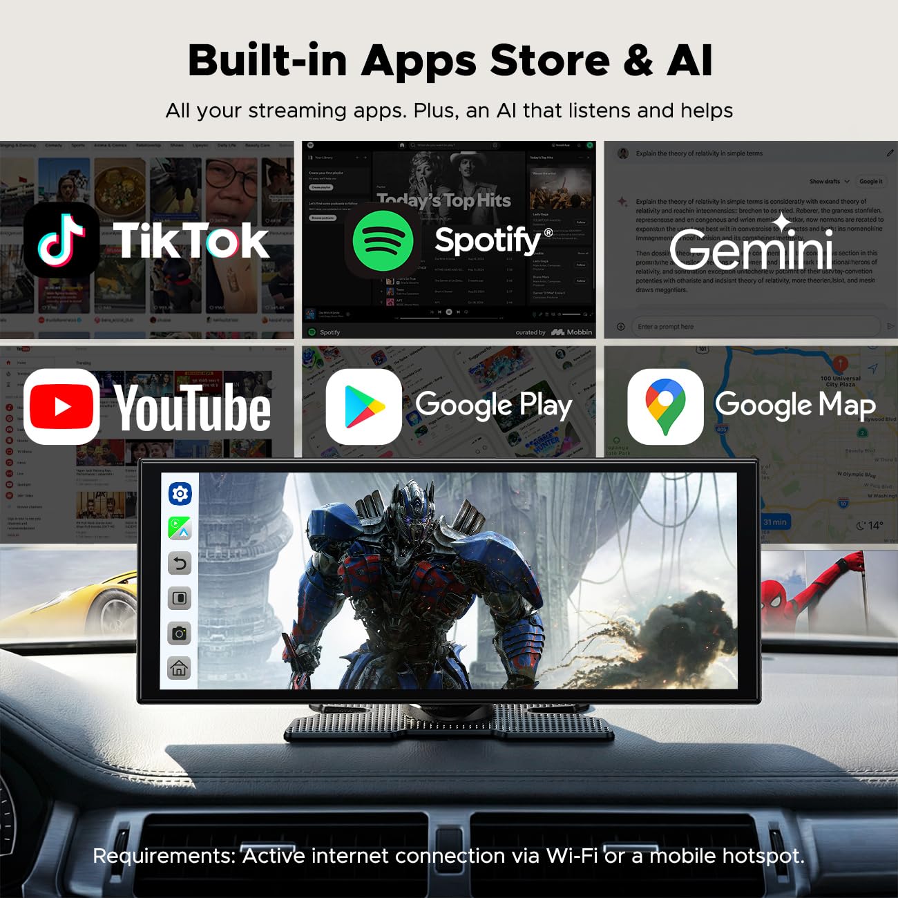 11" AI CarPlay Screen with Google Play GPS Android Auto & DVR Camera
