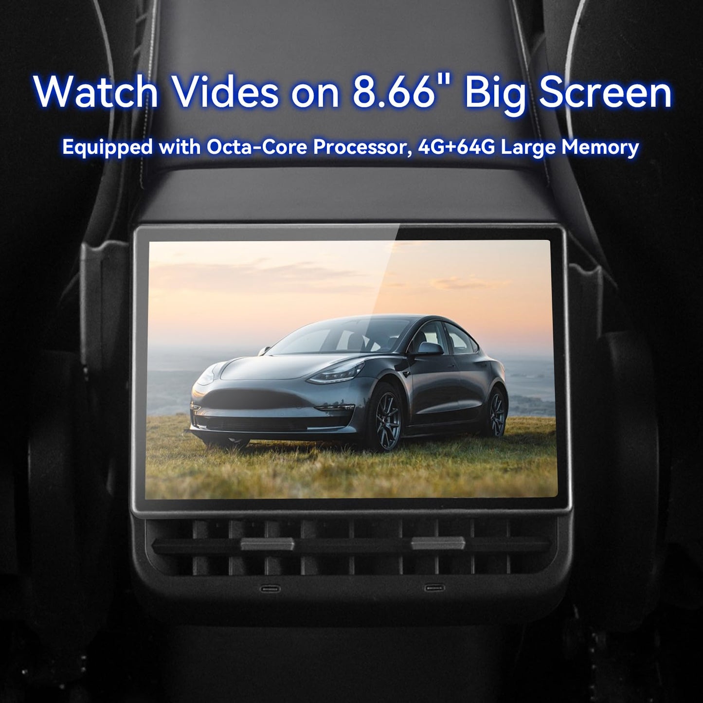 8.7" Rear Seat Display for Tesla Model Y & Model 3 with CarPlay Control