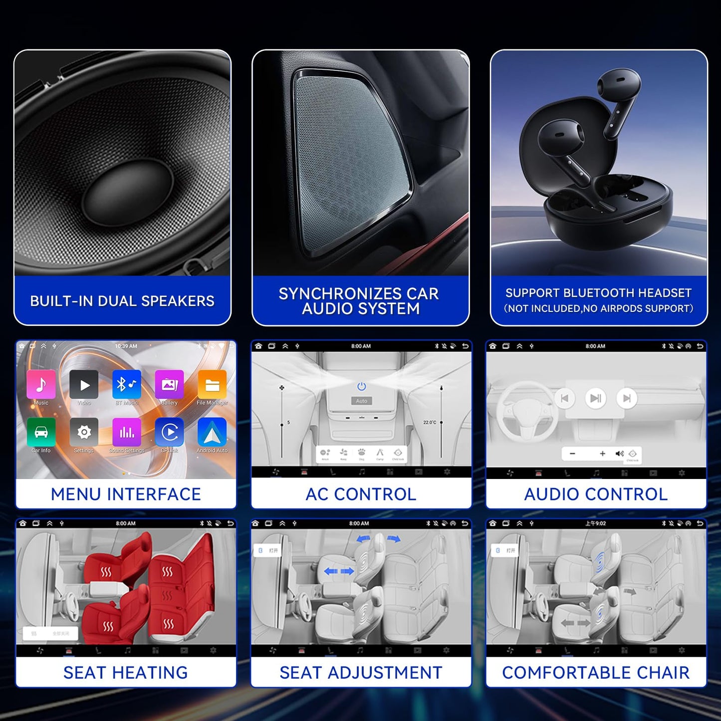 8.7" Rear Seat Display for Tesla Model Y & Model 3 with CarPlay Control