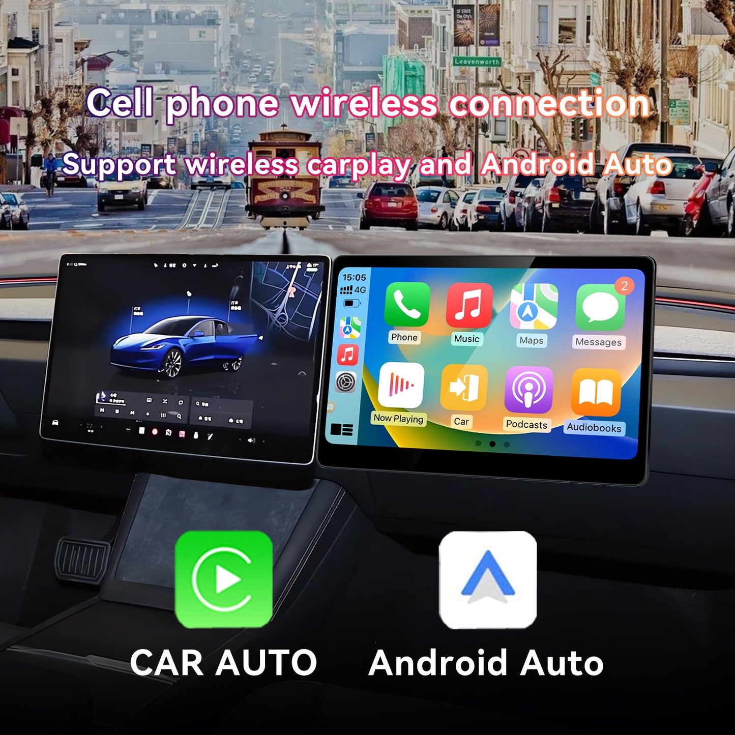 15.6" Android Co-Pilot Screen for Tesla Model 3 & Model Y with CarPlay